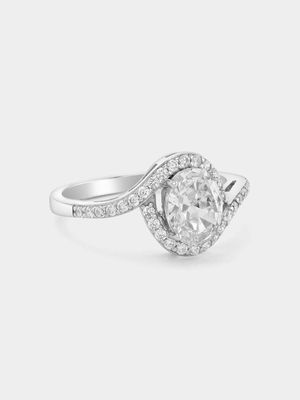 Sterling Silver Cubic Zirconia Oval Embrace Ring