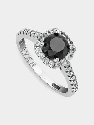 White Gold 1.47ct Black & White Diamond Cushion Halo Ring