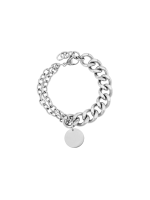 Stainless Steel Chunky & Fine Chain Bracelet with Disk