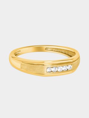 Yellow Gold Diamond Matte Centre Channel Ring