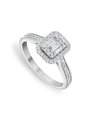 White Gold 0.45ct Diamond Baguette Cluster Halo Ring