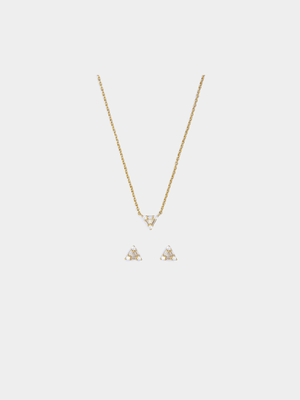18ct Gold Plated Dainty Triangular Pendant & Stud Earring Set