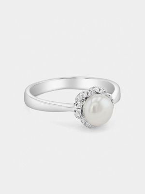Sterling Silver Freshwater Pearl Flower Promise Ring