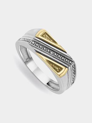 5ct Yellow Gold & Sterling Silver Diamond Men's Dress Ring