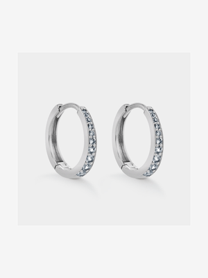 Sterling Silver Diamond & Created White Sapphire Curve Hoop Earrings