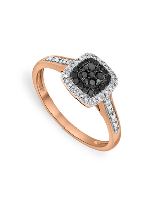 Rose Gold 0.26ct Black & White Diamond Cluster Cushion Halo Ring