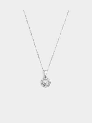 Sterling Silver Cubic Zirconia Heart In Circle Pendant