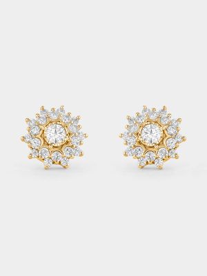 Yellow Gold 0.50ct Diamond Starburst Cluster Stud Earrings