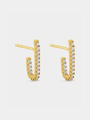 Yellow Gold Plated Cubic Zirconia Curved Stud Earrings