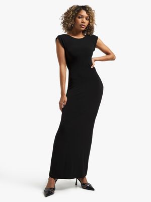 Women's Black Open Back Maxi Dress