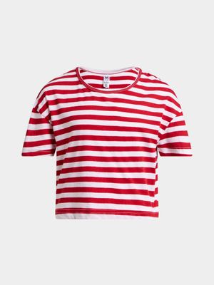 Jet Older Girls Red/White Stripe Boxy T-Shirt