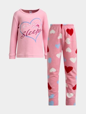 Jet Younger Girls Pink/Blue Hearts Fleece Pyjama Set