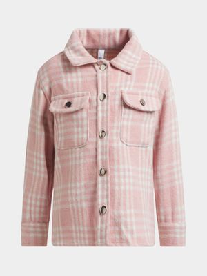 Younger Girl's Pink Check Melton Shacket