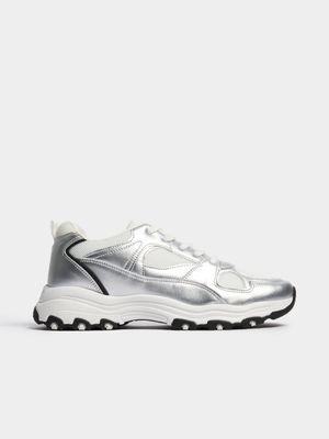 Women's White & Silver Dad Sneaker