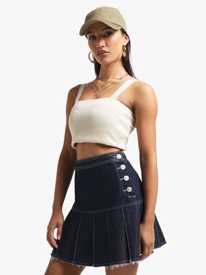 Women's Denim Pleated Mini Skirt