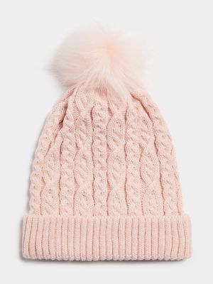 Jet Younger Girls Pink Cable Knit Beanie