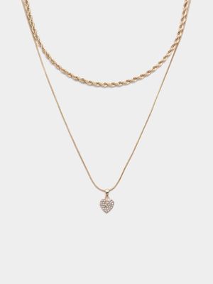 Rope & Diamond Heart Pendant Necklace