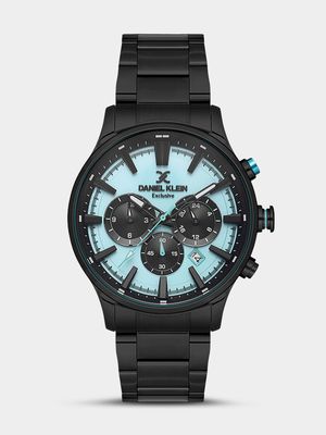 Daniel Klein Black Plated Blue Dial Chronographic Bracelet Watch