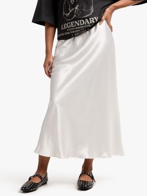 Women's White Satin Skirt