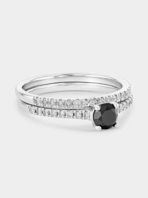White Gold 0.85ct White & Black Diamond Solitaire Twinset Ring