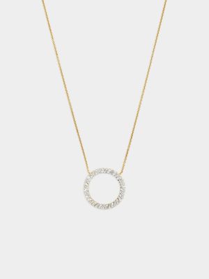 Yellow Gold 0.50ct Diamond Round & Baguette Circle Necklet