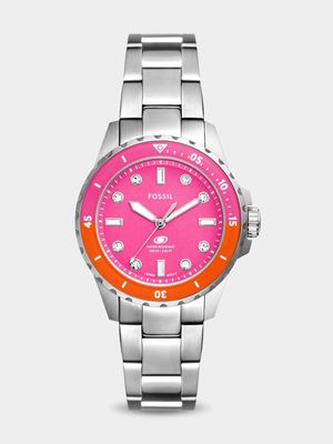 Fossil Blue Pink Dial Stainles Steel Bracelet Watch