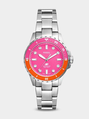 Fossil Blue Pink Dial Stainless Steel Bracelet Watch