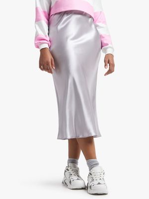Women's Silver Satin Skirt