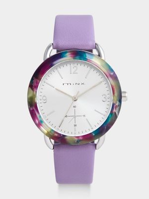 Minx Silver Plated Silver Tone Dial Purple Faux Leather Watch