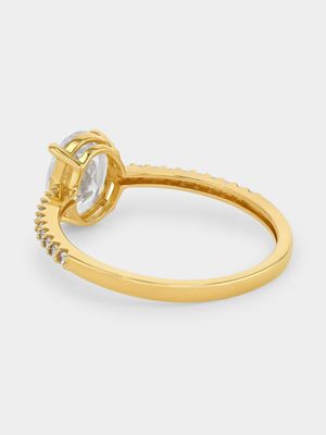 Yellow Gold Cubic Zirconia Oval Solitaire Pavé Ring