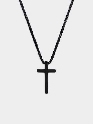 Gents Stainless Steel Black Cross Pendant on Chain