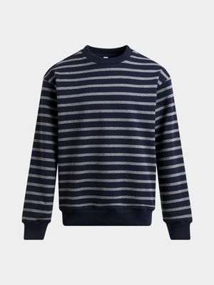 Younger Boy's Navy & Grey Striped Sweat Top