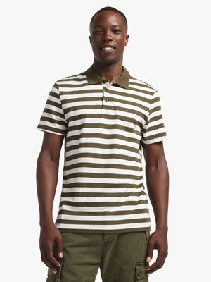 Jet Mens Ecru/Khaki Stripe Golf Shirt