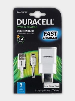 Duracell 2.4A Home Charger + 1m Lightning Cable