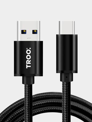 TROO Certified Fast Charge 30W USB To Type-C Braided Cable - Black - 1 m