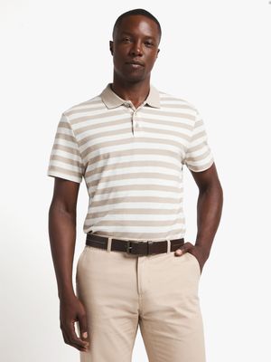 Jet Mens Ecru/Stone Stripe Golf Shirt