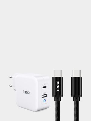 TROO Certified PD 65W Fast Charge Dual Type-C & USB Laptop Power Adapter