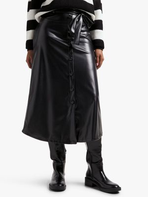 Jet Women's Black Button Skirt