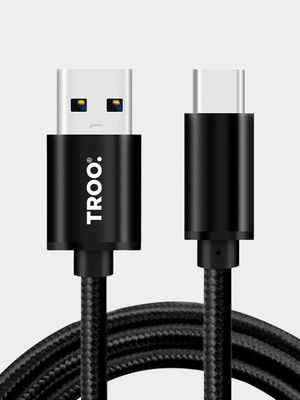 TROO Certified Fast Charge 30W USB To Type-C Braided Cable - Black - 2 m