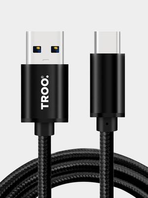 TROO Certified Fast Charge 30W USB To Type-C Braided Cable - Black - 1 m