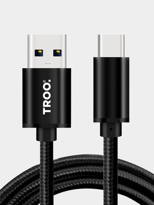 TROO Certified Fast Charge 30W USB To Type-C Braided Cable - Titanium - 2 m
