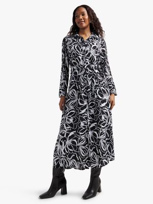 Jet Women's Black/Cream Floral Shirt Dress