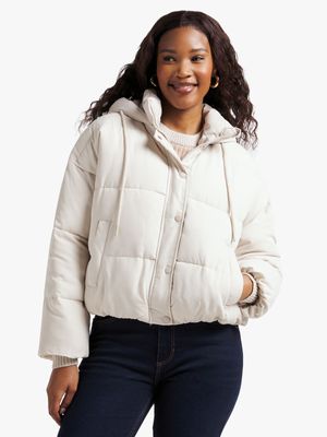 Jet Women's Cream Hooded Puffer Jacket Reg