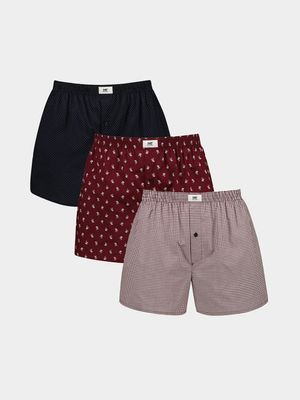 MKM Burgundy 3 Pack Palm Print Boxer