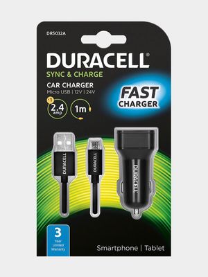 Duracell 2.4A Car Charger + 1m Micro USB Cable Black