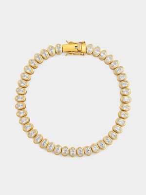 Gold Plated Sterling Silver Cubic Zirconia Oval Bracelet