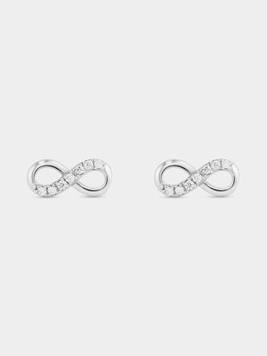 Miss Swiss Sterling Silver Cubic Zirconia Infinity Stud Earrings