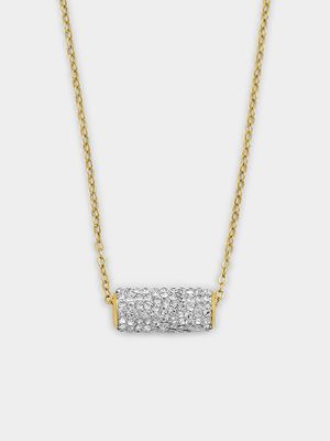 Yellow Gold & Sterling Silver Crystal Barrel Pendant on Chain