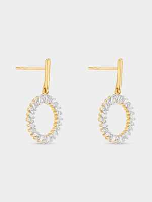 Yellow Gold 0.35ct Diamond Round & Baguette Circle Drop Earrings