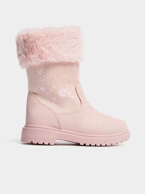 Jet Younger Girls Pink Faux Fur Boot